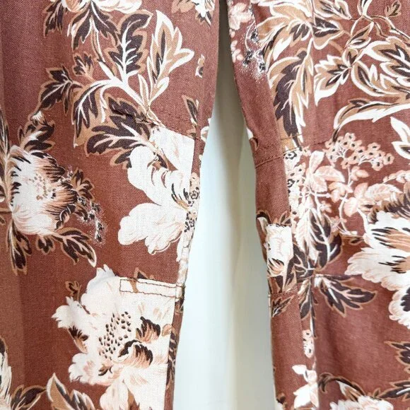 Anthropologie Linen Barrel Leg Floral Reese Smocked Pull On Pants Size Large - Picture 5 of 10